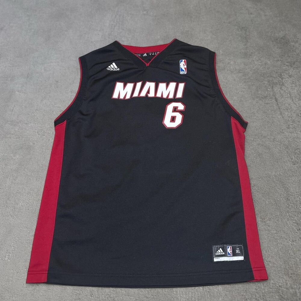 Adidas Miami Heat LeBron James 6 Black NBA Basketball Jersey Men M DESC